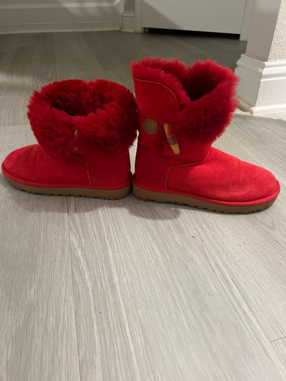 UGG Red Shearling Cuffed Ankle Boots